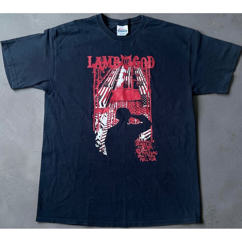 Vtg Lamb of God Band Tee Mens Large Black Red Soldier Graphic Hanes T-Shirt Y2K